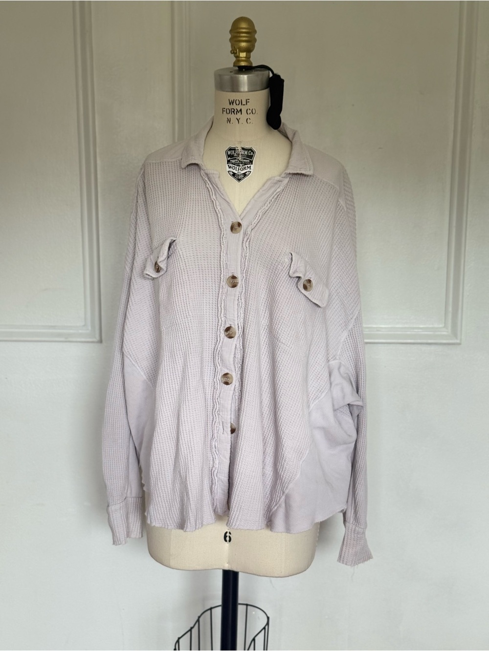 Free People Light Lavender Button-Up Waffle Knit Top